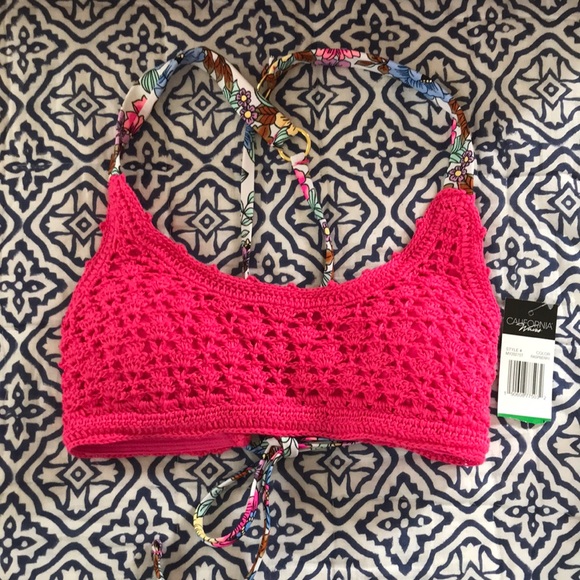 California Waves Other - California Waves NWT pink crochet bikini top sz L